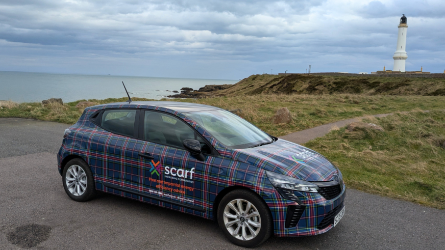 Scarf unveils tartan-wrapped vehicles to mark 40 years supporting households